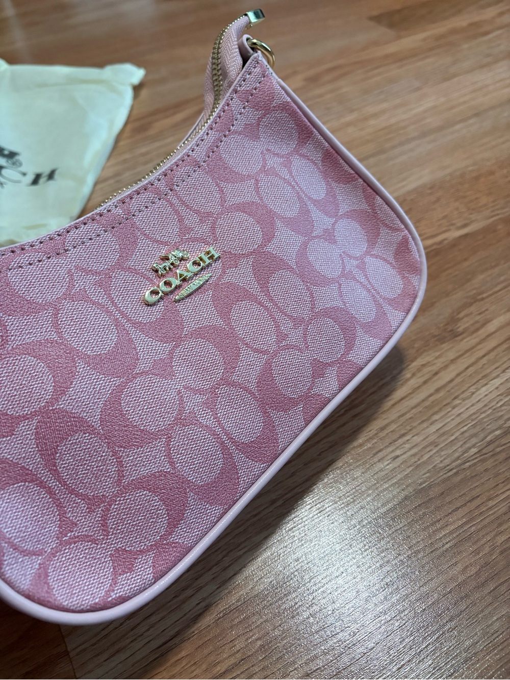 Coach Pink Signature Mini Clutch with Gold Logo
